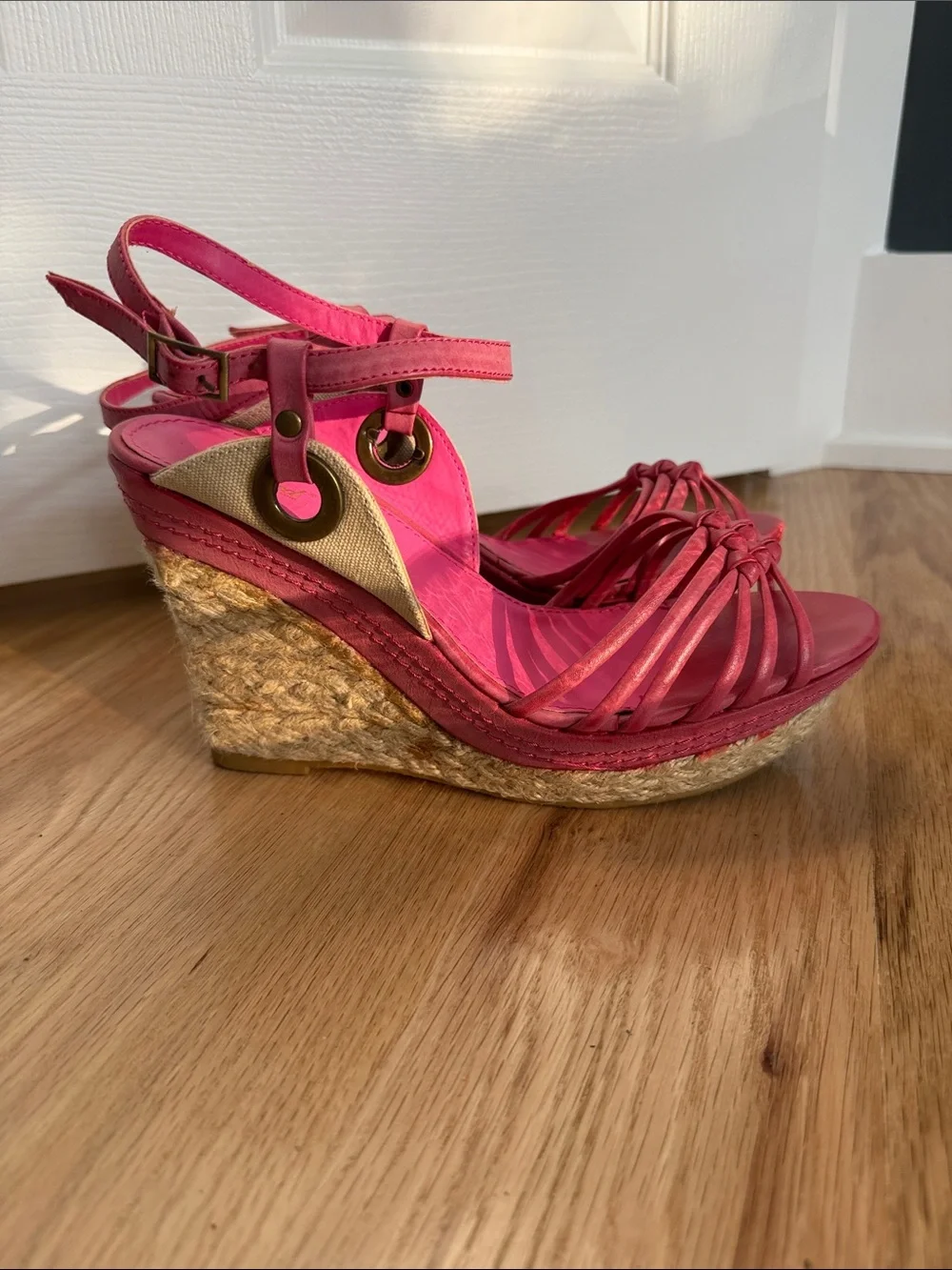 Wanted Fuchsia Braided Espadrille Wedge Sandals